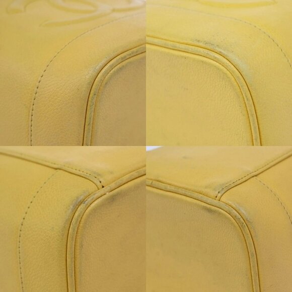 CHANEL Vanity Cosmetic Hand Bag Grained Calfskin Leather Yellow Vintage 93RF437 - Picture 7 of 15
